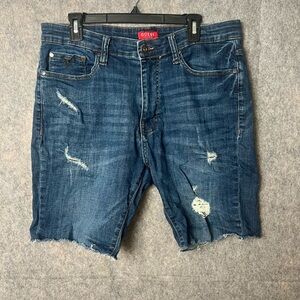 GUESS Men's Size 34 Distressed Denim Shorts Dark Blue